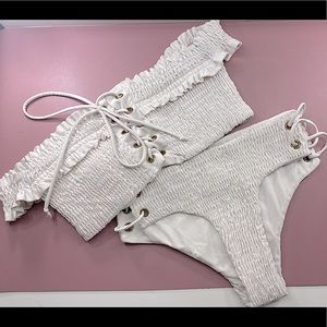 White Lace Up Bikini Set